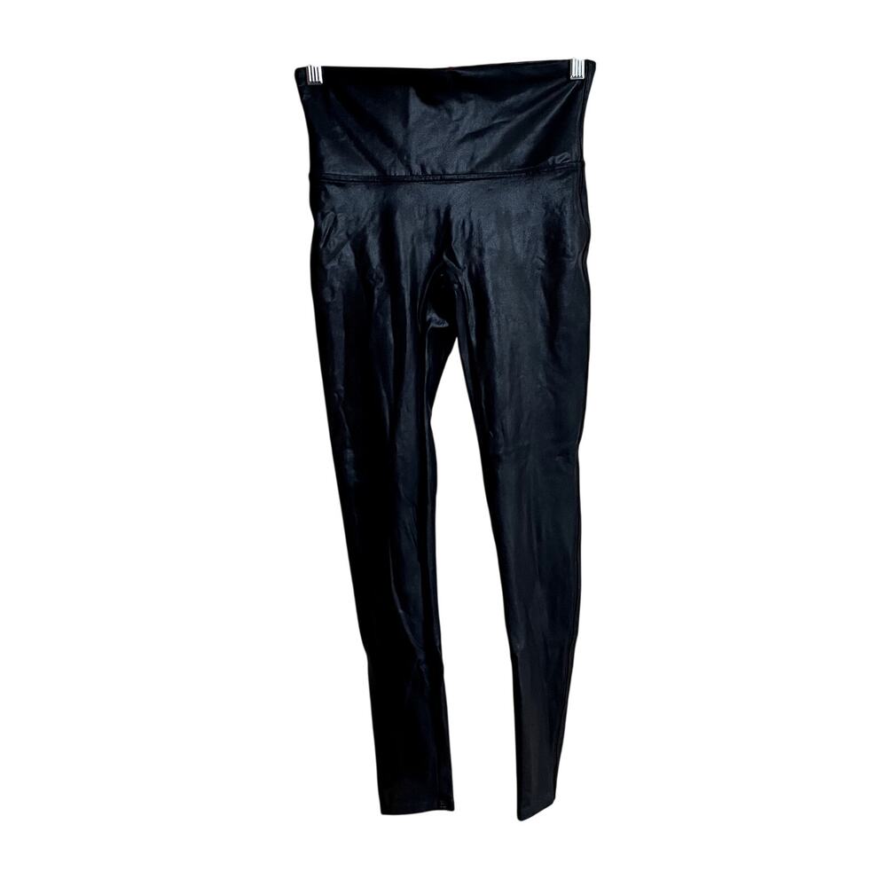 Spanx‎ faux leather high waisted leggings women's size L full length nylon blend